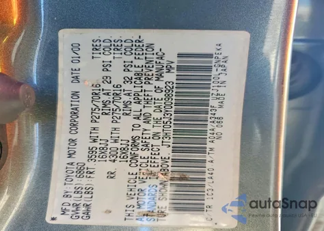 2000 Toyota Land Cruiser z USA, uszkodzony, nr VIN JT3HT05J3Y0098923